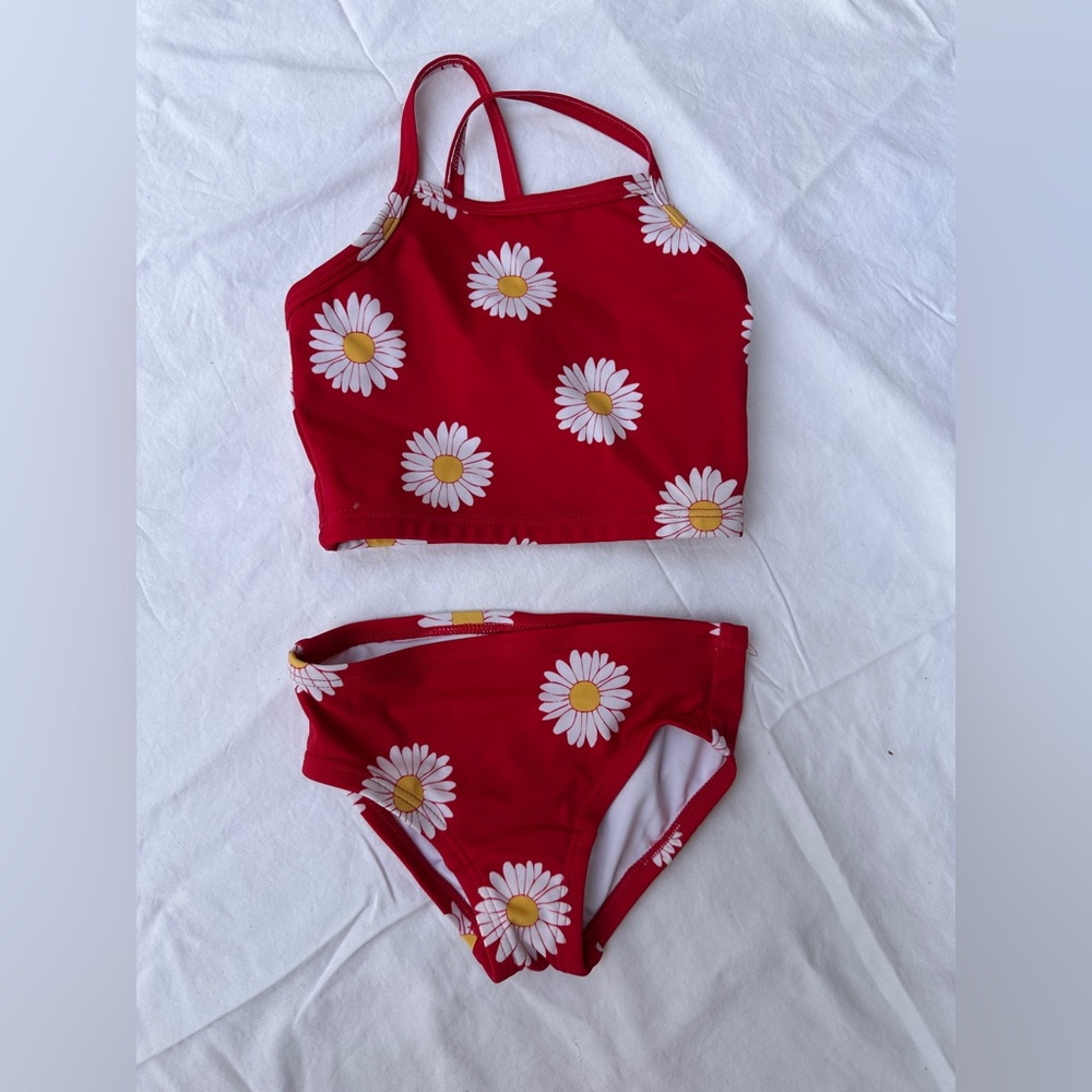 Hanna Andersson Red Daisy Kids Swim Set | Sunblock Tankini Set